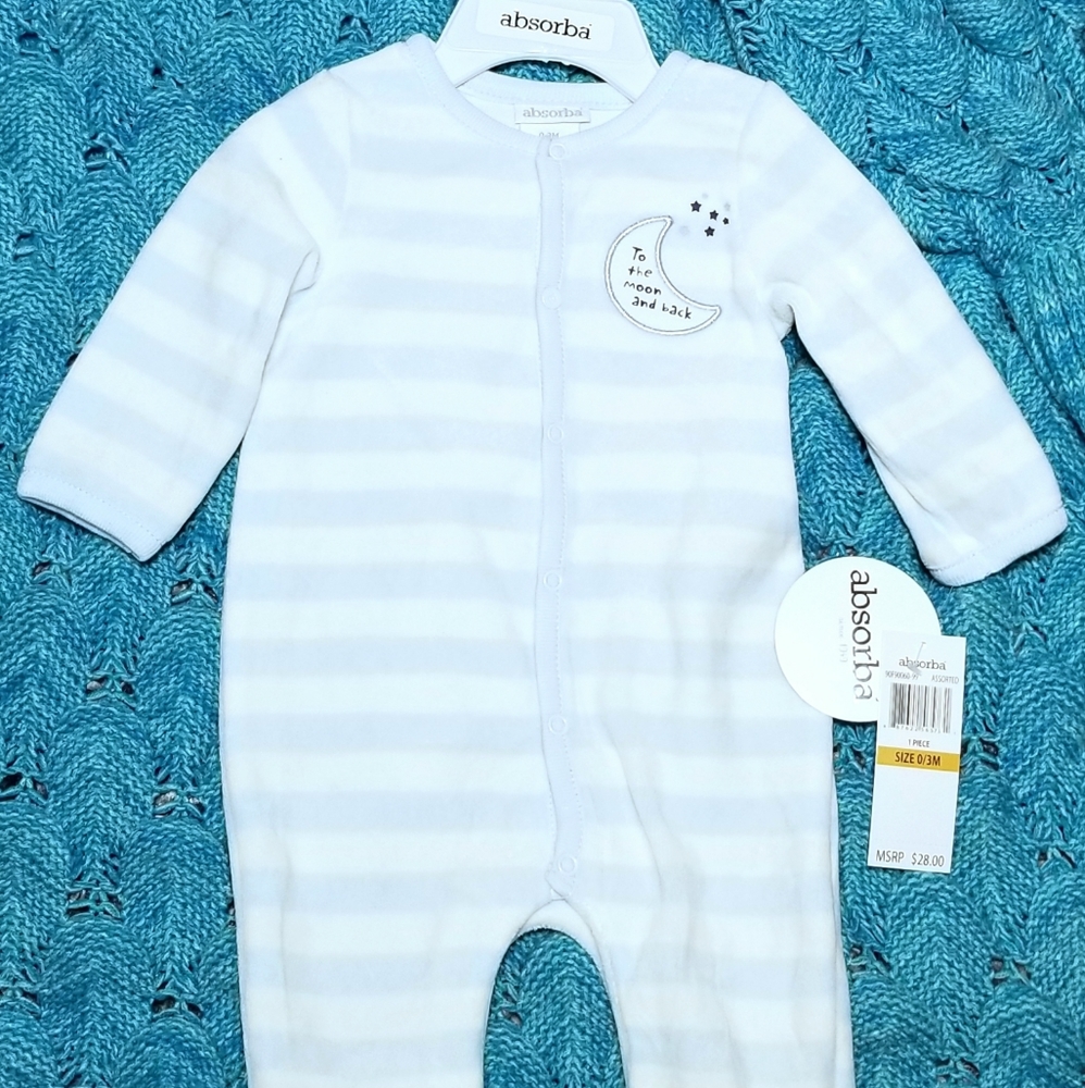 Blue & White Stripe 'To the Moon & Back' Footie 🌜